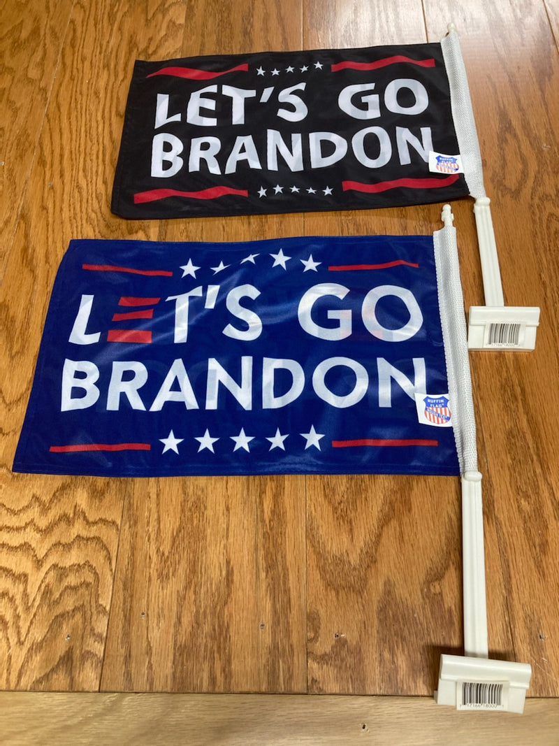 Let's Go Brandon Car Flags Mix Black & Blue Official FJB Wholesale Case of 48 (Knit Nylon Double Sided Rough Tex) TRUMP