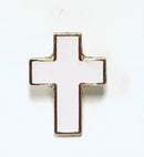 Christian Cross Lapel Pin Church White