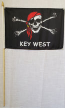 Key West Jolly Roger 12"X18" Flag With 30" Inch Wooden Stick  - Rough Tex® 100D