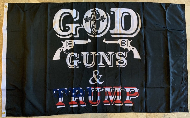 God Guns & Trump Black 3'X5' Flag Rough Tex®68D Nylon