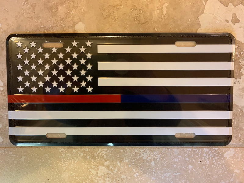 Red Blue Line US Memorial License Plate