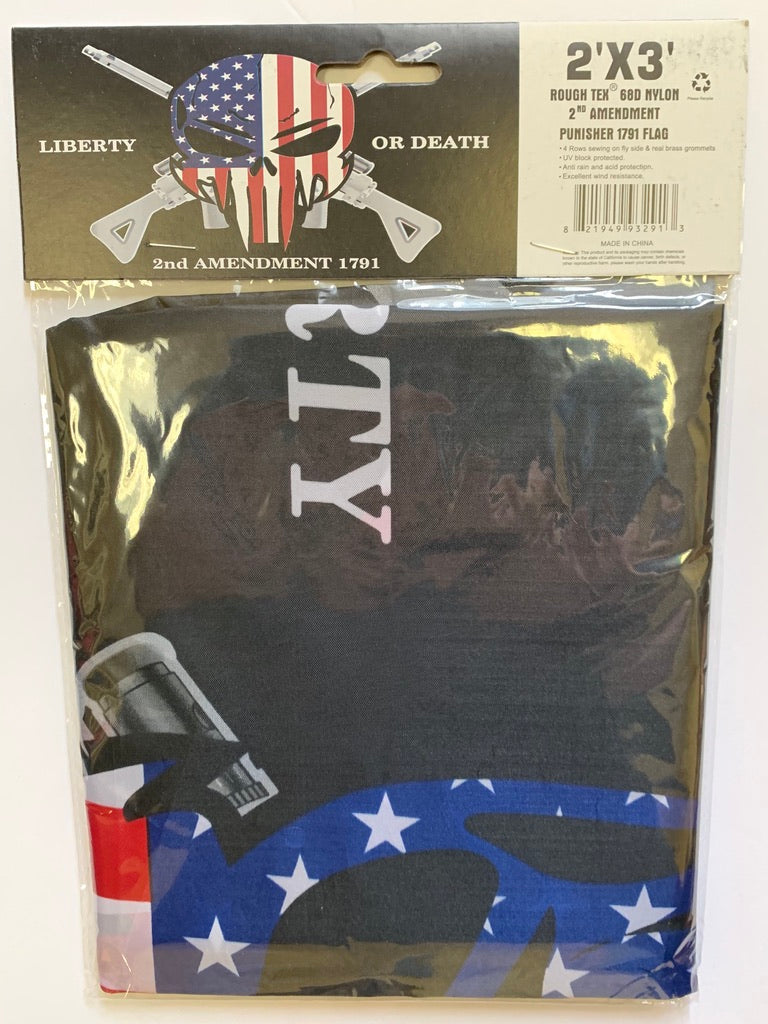 Liberty Or Death 2nd Amendment 1791 Punisher Flag 2'X3' Rough Tex® 68D Nylon