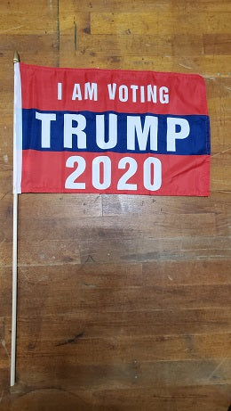 Stick Flags Gold Painted Wood Spear Collectors Items I AM VOTING TRUMP 2020- 12x18 Rough Tex ®