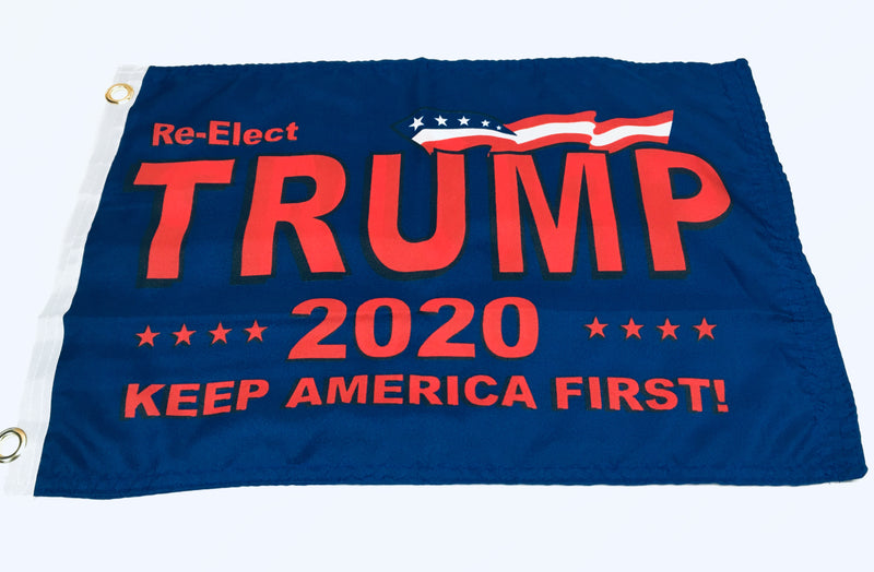 Re-Elect Trump Keep America First KAF 2020 Blue Double Sided Flag- 12''X18'' Rough Tex®