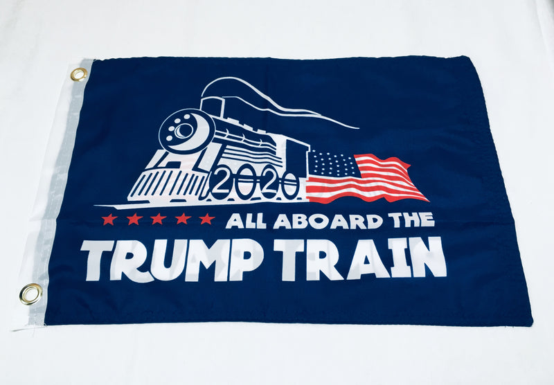 All Aboard The Trump Train Blue Double Sided Flag - 12''x18'' Rough Tex®