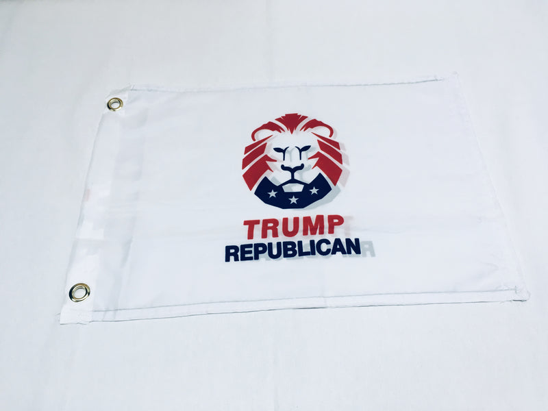 Trump Republican Lion White Double Sided Flag- 12''X18'' Rough Tex®