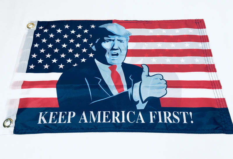 American Trump Bust Thumbs Up Double Sided Flag- 12''x18'' Rough Tex®
