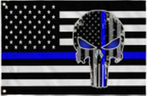 Police Punisher Blue Line 3'X5' Flag Rough Tex® 100D USA Memorial