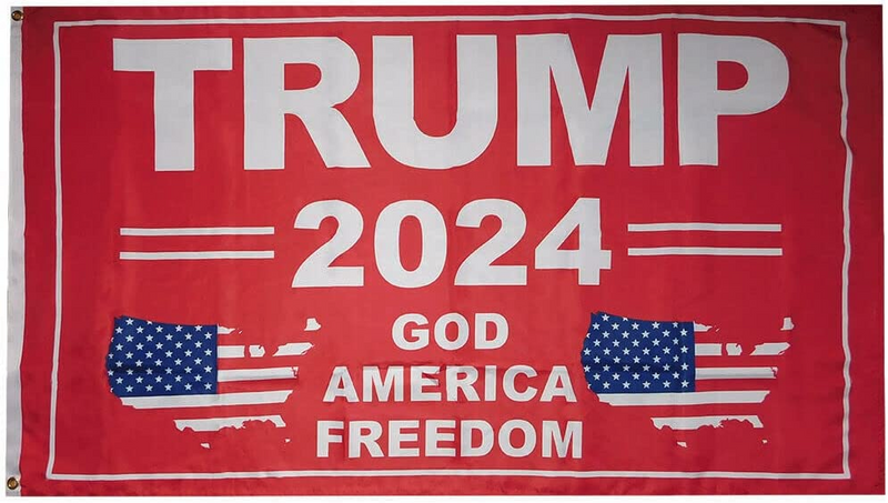 TRUMP 2024 3'X5' 100D GOD AMERICA FREEDOM FLAG RED USA FLAG MAP