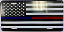 US Police Fire Red & Blue Line Memorial Aluminum Embossed License Plate