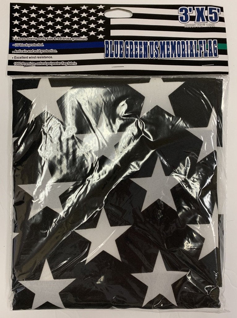 US Military and Police Memorial Thin Blue Green Line 3'X5' Flag- Rough Tex ®100D