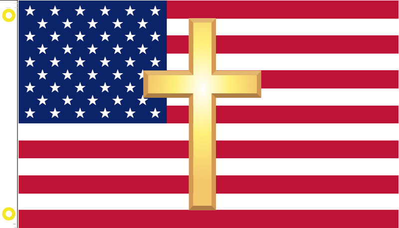 3X5 100D AMERICAN CHRISTIAN USA FLAG WITH GOLD CROSS