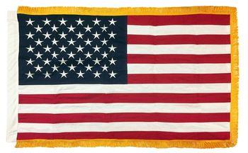 AMERICAN FLAG SEWN COTTON 3X5 WITH GOLD FRINGE