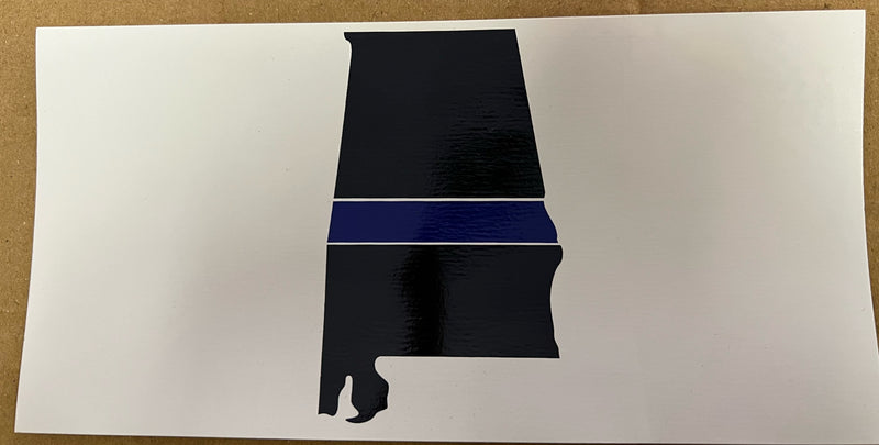 Alabama Map Police Blue Line Bumper Sticker