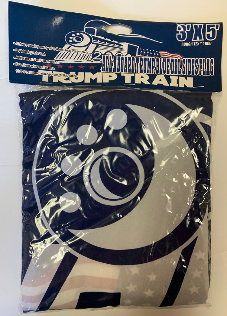 All Aboard The Trump Train Blue Double Sided 3'X5' Flag ROUGH TEX® 100D