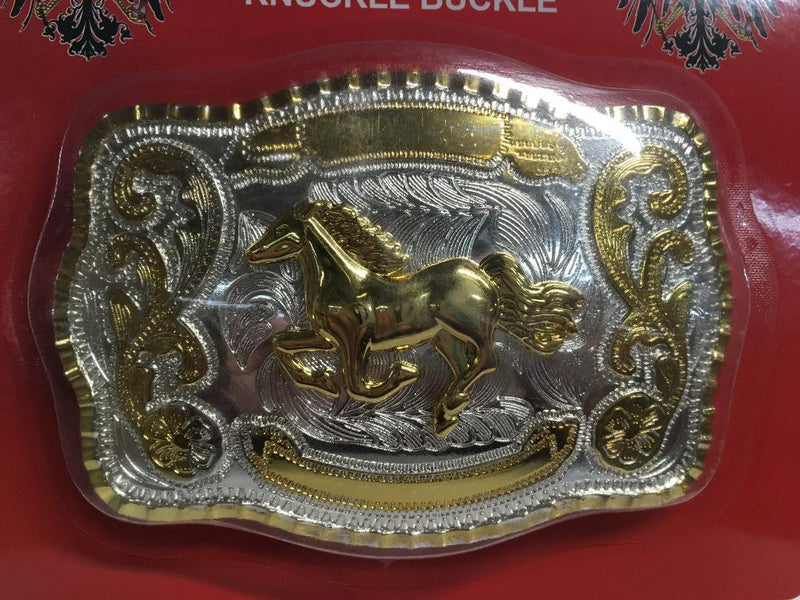 HORSE RODEO PREMIUM BELT BUCKLE GOLD AND SILVER