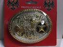 TEXAS COWBOY RODEO PREMIUM BELT BUCKLE GOLD AND SILVER OVAL