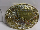 TEXAS RHINESTONE OVAL GOLD BELT BUCKLE OVAL