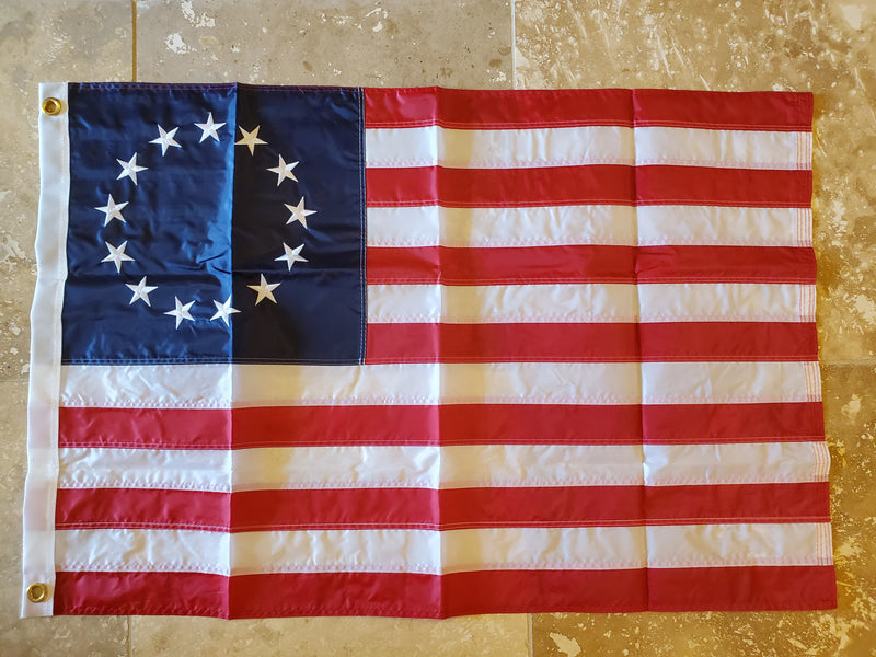 Betsy Ross Flag Rough Tex 210D Nylon Embroidered 13 Stars & Sewn Stripes 2x3 Feet American History