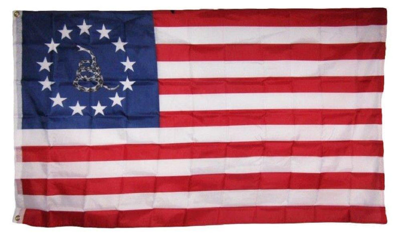 BETSY ROSS USA RATTLE SNAKE REV WAR 68D PREMIUM UV PROTECTED WATER PROOF 3'X5' FLAGS ROUGH TEX