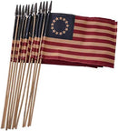 Betsy Ross Primitive American USA 13 Stars Tea Stained Rough Tex ® 12x18 Inches Mounted On Wooden Staffs 30"
