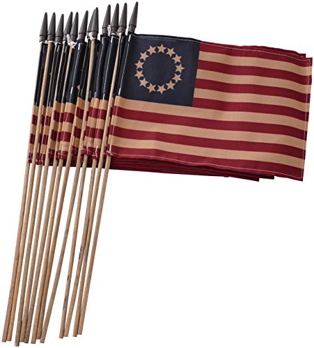 Betsy Ross 12x18 Inch Stick Flags Vintage Tea Stained 30 Inch Wooden Staffs American Revolution