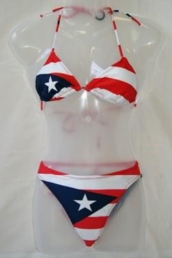 Puerto Rico Flag String Bikini Bathing Suit Women's Lycra Nylon