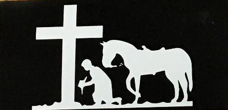 COWBOY KNEELING AT THE CROSS HORSEBACK OFFICIAL BUMPER STICKER PACK OF 50 BUMPER STICKERS MADE IN USA WHOLESALE BY THE PACK OF 50!