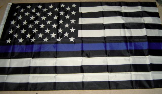 2'x3' BLUE STRIPE USA BLACK (AMERICAN POLICE MEMORIAL FLAG) 100D