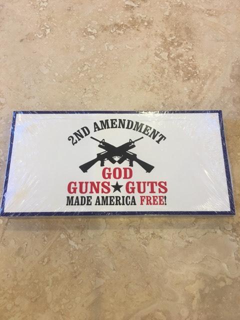 2ND AMENDMENT GOD GUNS GUTS MAKE AMERICA GREAT WHITE CROSSED RIFLES OFFICIAL BUMPER STICKER PACK OF 50 BUMPER STICKERS MADE IN USA WHOLESALE BY THE PACK OF 50!