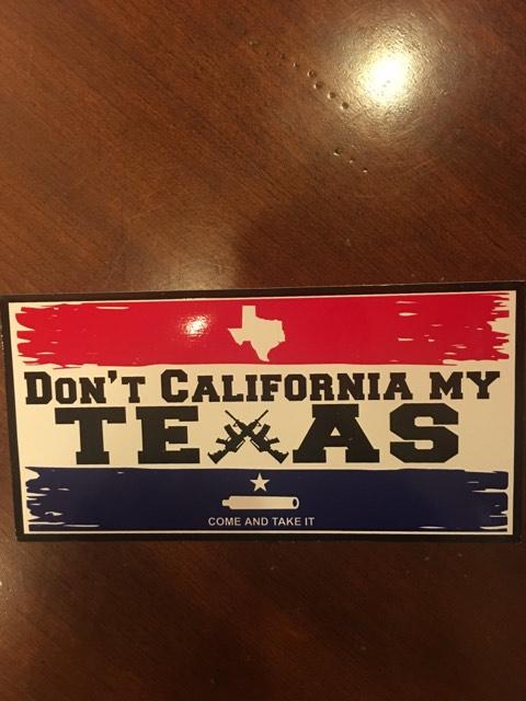 DON'T CALIFORNIA MY TEXAS FLAG COME & TAKE IT AMERICAN MADE BUMPER STICKERS PACK OF 50