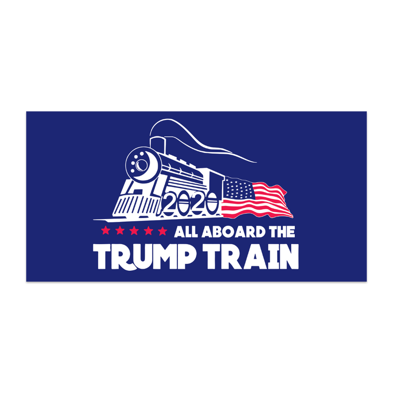 ALL ABOARD THE TRUMP TRAIN 2020 BLUE OFFICIAL BUMPER STICKER PACK OF 50 BUMPER STICKERS MADE IN USA WHOLESALE BY THE PACK OF 50!
