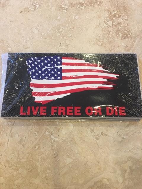 LIVE FREE OR DIE AMERICAN USA FLAG BLACK TACTICAL OFFICIAL BUMPER STICKER PACK OF 50 BUMPER STICKERS MADE IN USA WHOLESALE BY THE PACK OF 50!