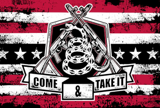 COME & TAKE IT MILITIA 2ND AMENDMENT 4'x6' 100D AMERICA FREEDOM RIFLES FLAG RED