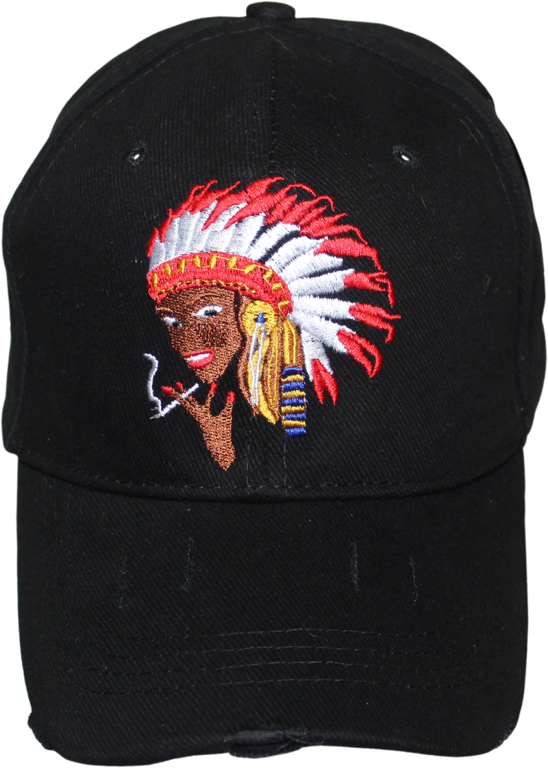Indian Chief Black Embroidered Cap