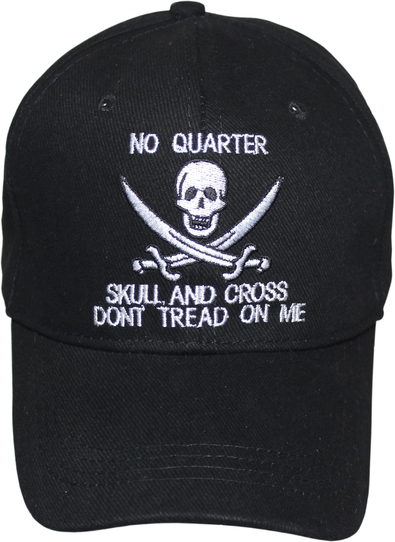 No Quarter Skull and Bones Don't Tread On Me Black Embroidered Cap