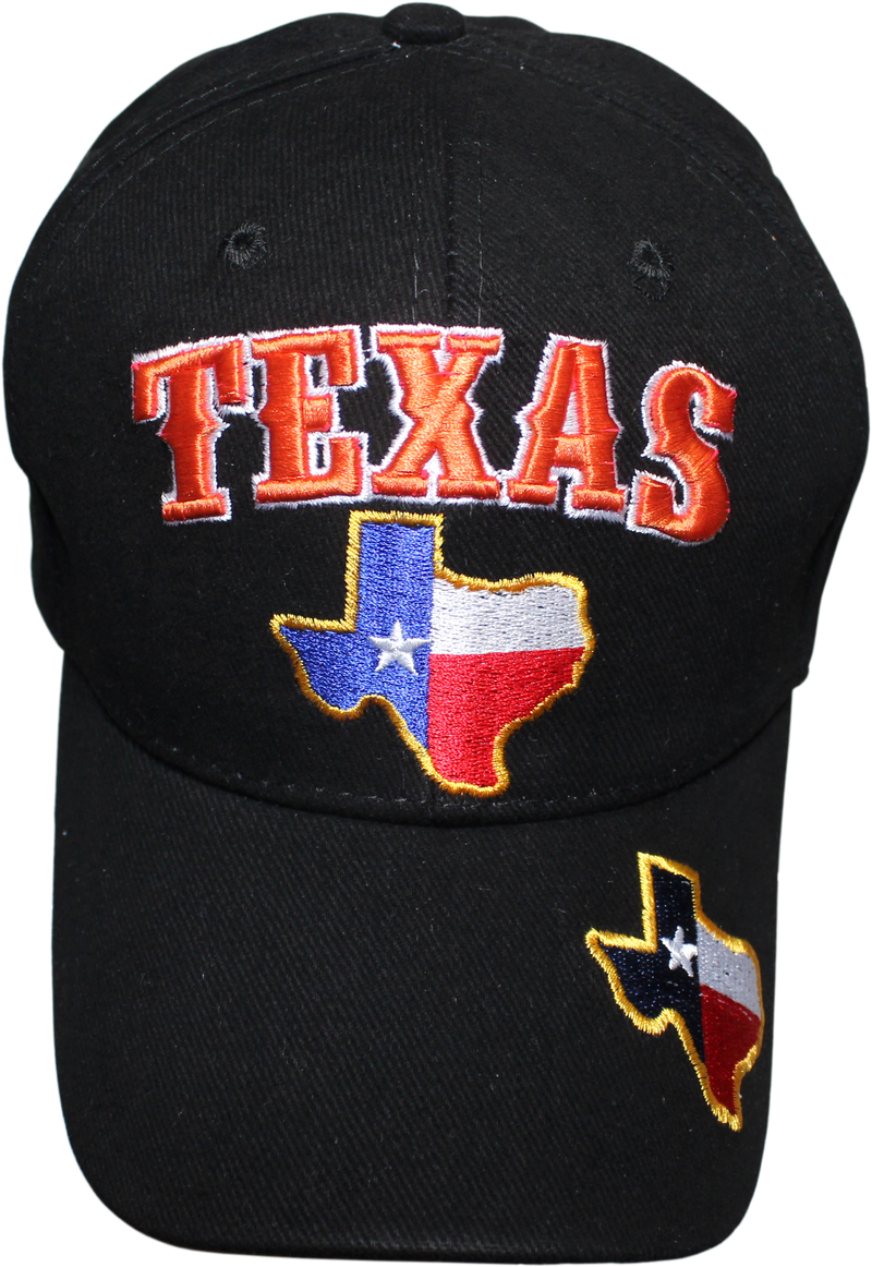 Texas State Map Flag - Black Cap Embroidered Hat