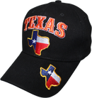 Texas State Map Flag - Black Cap Embroidered Hat