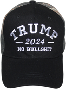 Trump 2024 No Bullshit Black and Camo Embroidered Cap