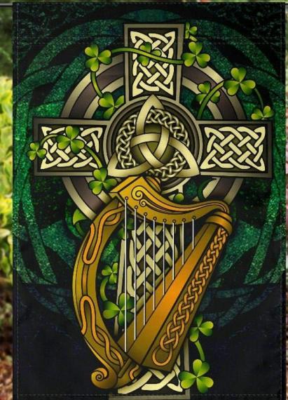 Celtic Cross and Harp 12"x18" Double Sided Garden Flag ROUGH TEX® 100D