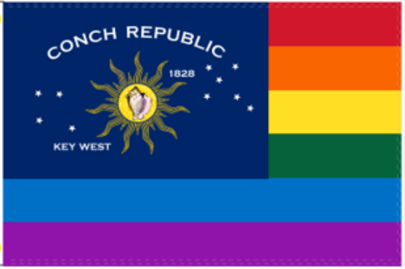 Conch Republic Key West Rainbow Pride 12"x18" Stick Flag ROUGH TEX® 100D 30" Wooden Stick
