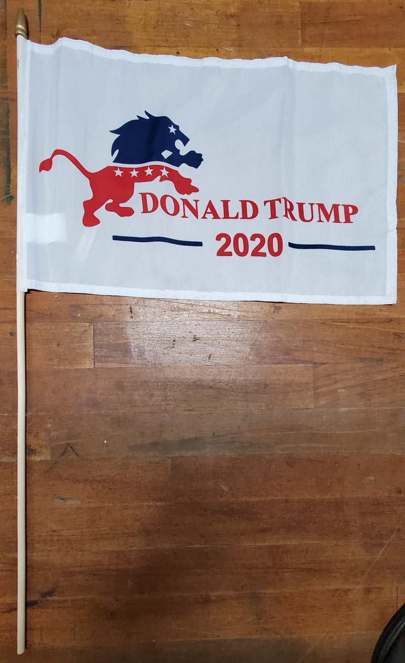 Stick Flags Gold Painted Wood Spear Collectors Items White DONALD TRUMP LION 2020 - 12x18 Rough Tex ®