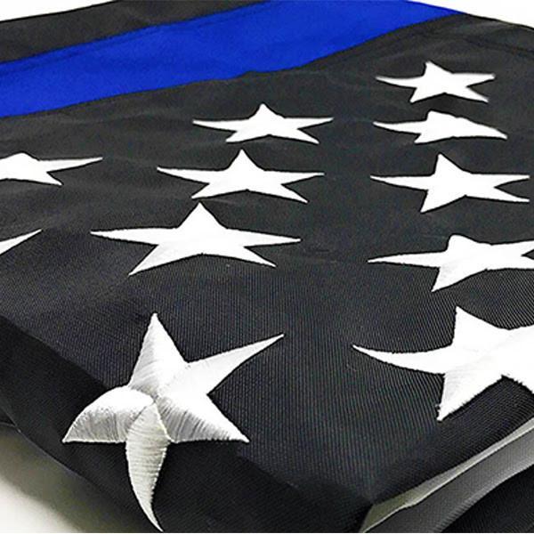 US Police Memorial Nylon Sewn Dura Sleek® Thin Blue Line American Flag Embroidered 3'x5'