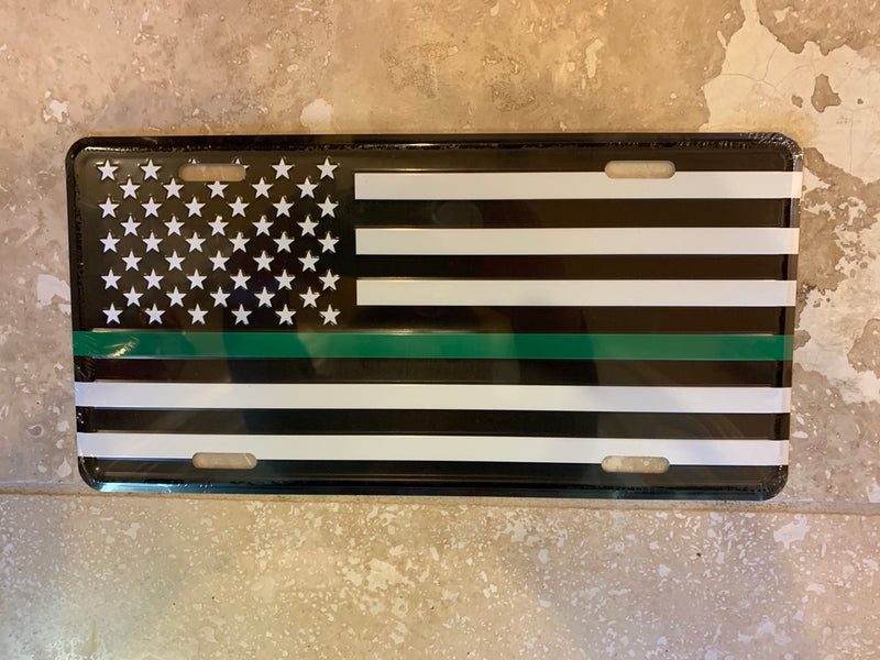 Green Line US Military USA Memorial Aluminum License Plate Black American