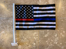 Knit Nylon USA Red Blue Line Car Flag Double Sides  12''x18'' ROUGH TEX® FIRST RESPONDER