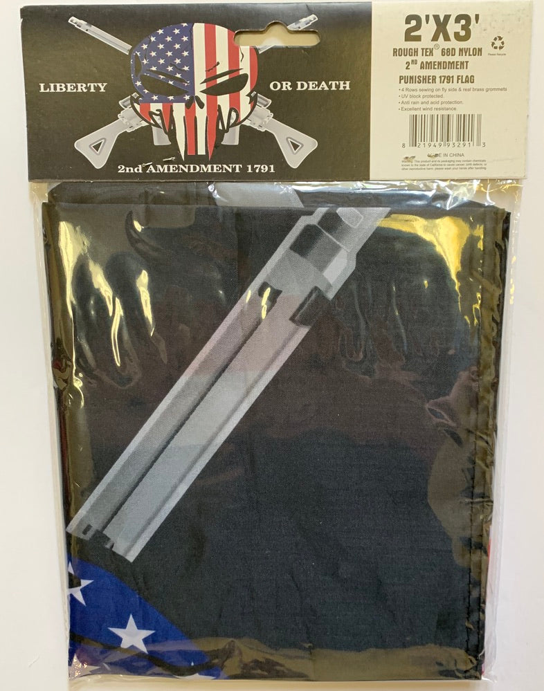 Liberty Or Death 2nd Amendment 1791 Punisher Flag 2'X3' Rough Tex® 68D Nylon