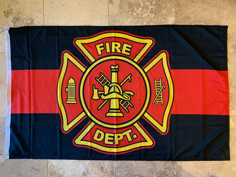 Fire Department Red Line DBLSides Flag With Grommets 12'X18' Rough Tex® 100D