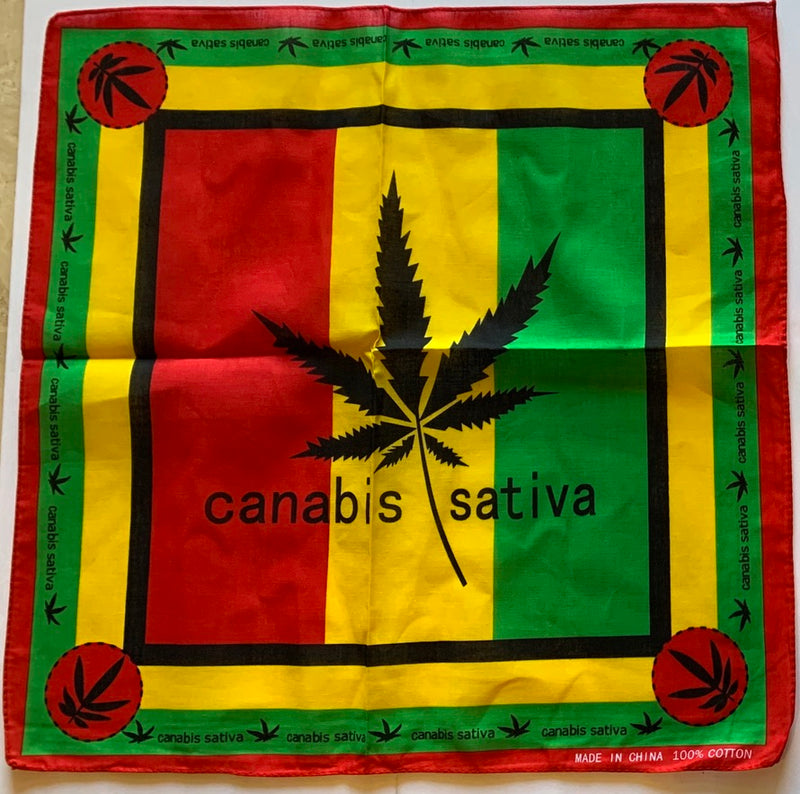 Assorted Cannabis Themed Bandana Head Wraps 100% Cotton 22"X22"