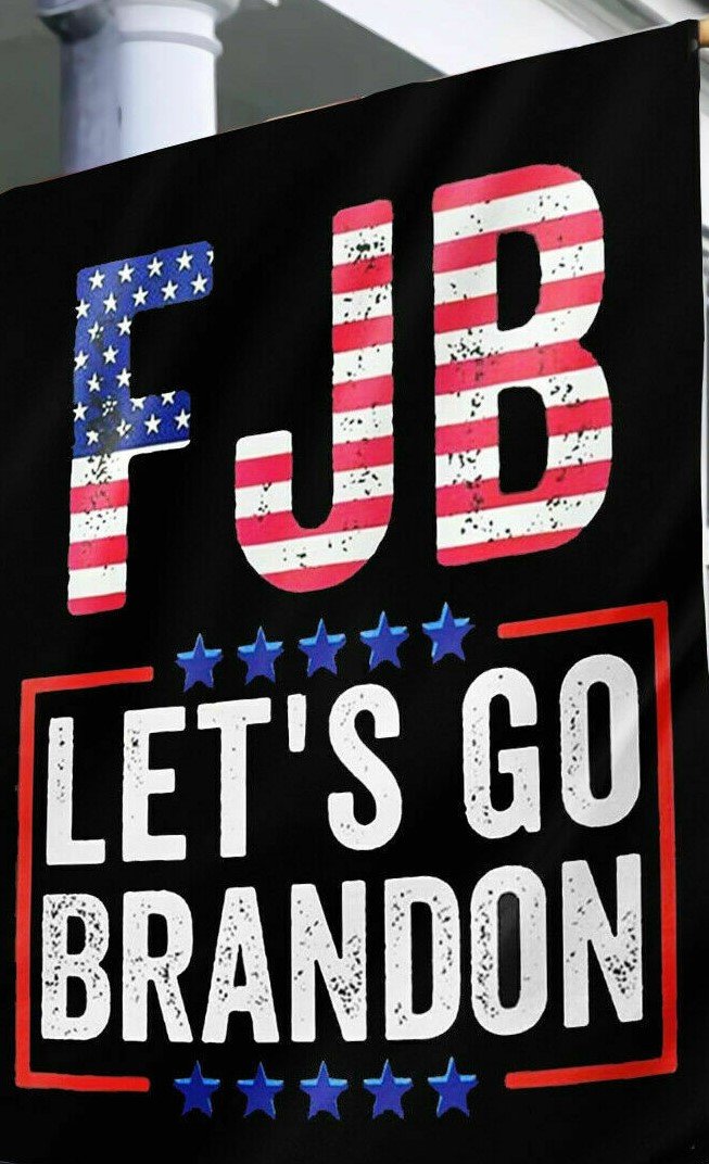 A Wholesale Pack of 12 FJB American flag banner Let's Go Brandon Black Official Sleeved 3'x5' TRUMP LGB