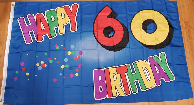 Happy 60th Birthday 3x5 Rough Tex 100D ® Seasonal Holiday Flags